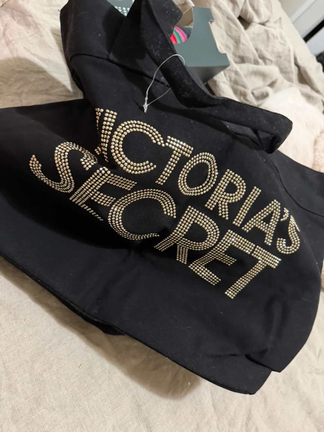 Victoria's Secret Black Tote Bag with Rhinestone Logo - photo 4