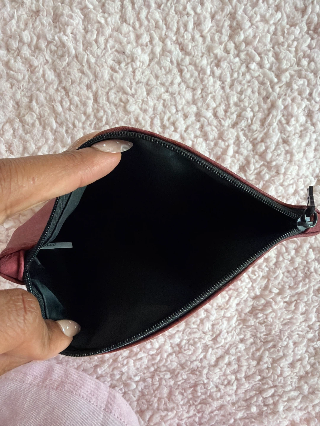 Ipsy Red Faux Leather Cosmetic Bag with Bat Zipper Pull - photo 2
