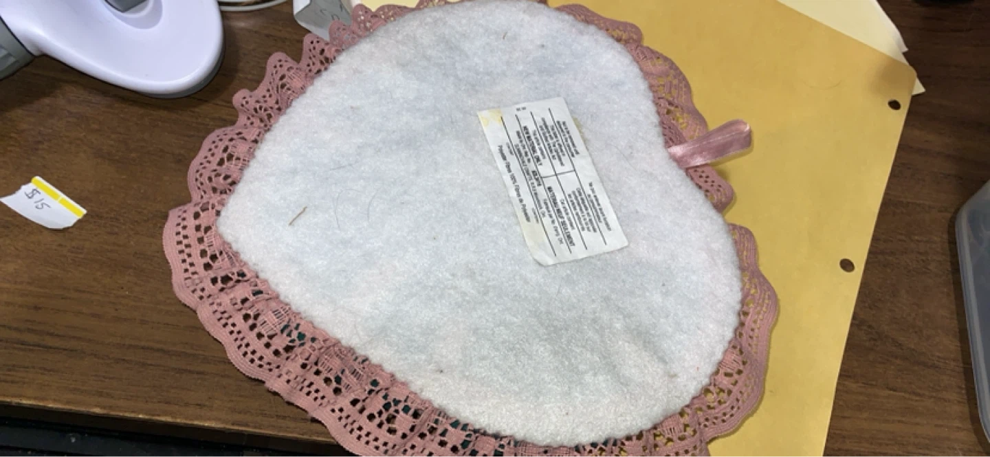 Heart Shaped Pillow with Pink Lace Trim for hanging keys
