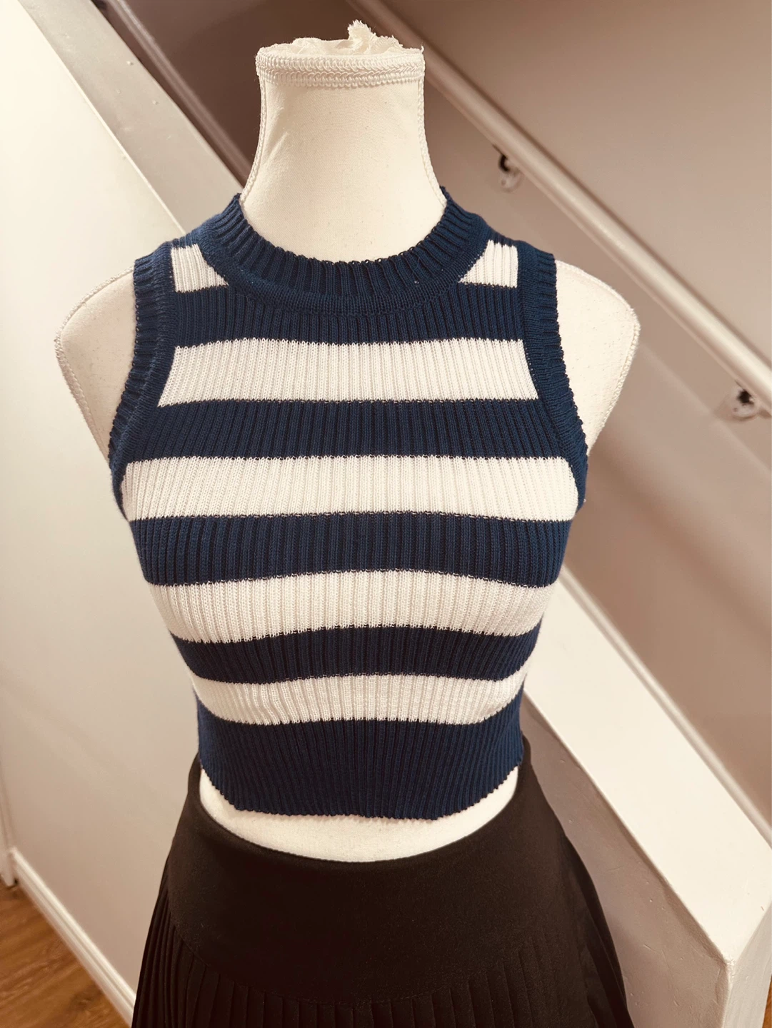 Women's Striped Knit Tank Top - Blue and White