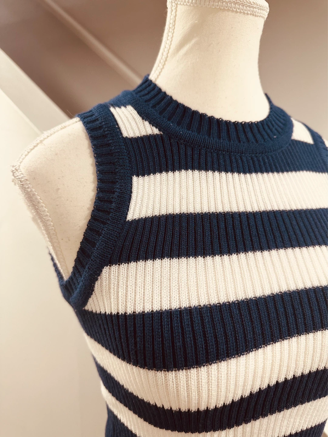 Women's Striped Knit Tank Top - Blue and White - photo 2