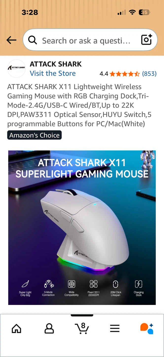 ATTACK SHARK X11 Lightweight Wireless Gaming Mouse (White) - photo 3