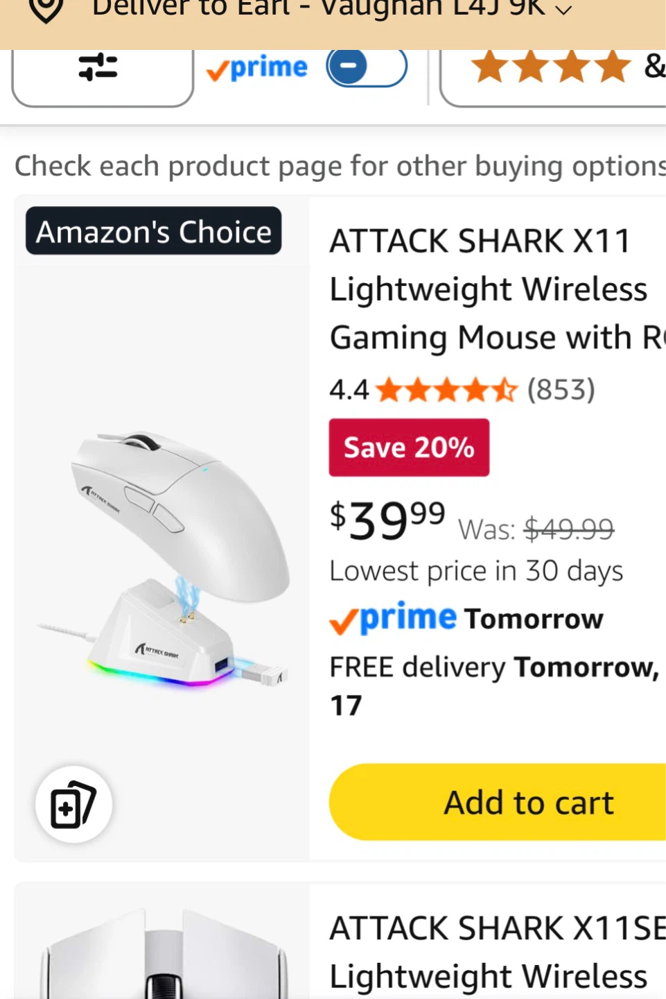 ATTACK SHARK X11 Lightweight Wireless Gaming Mouse (White)