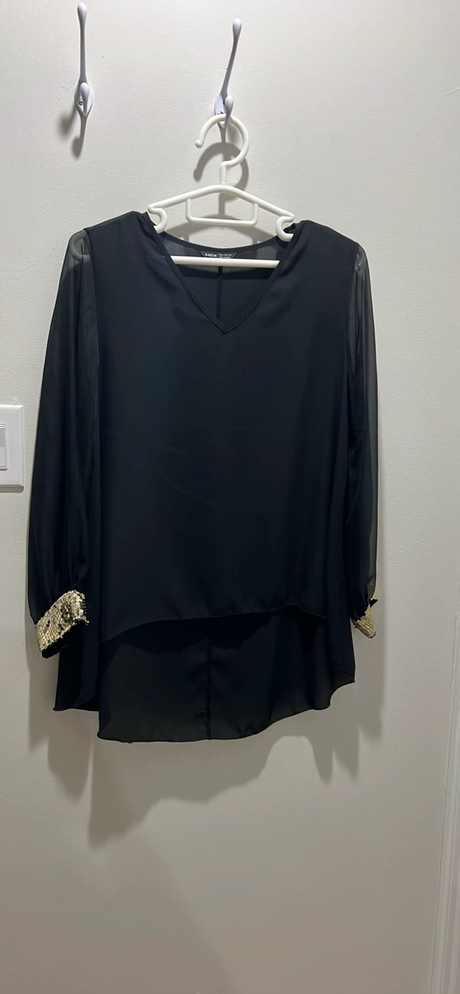 Black Blouse with Sequin Cuffs