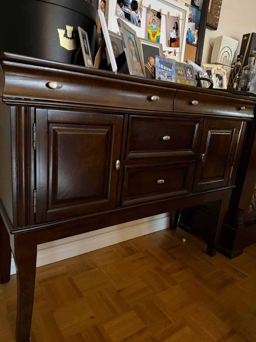 Dark Wood table with Drawers and Doors