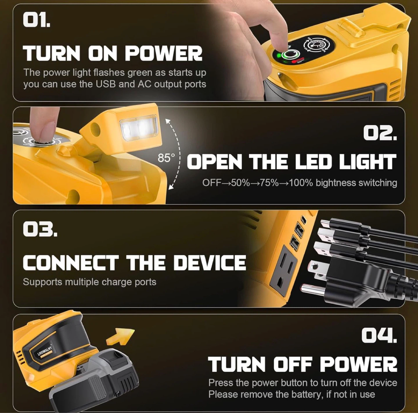 LIVOWALNY Portable Power Inverter Generator - Yellow - photo 3