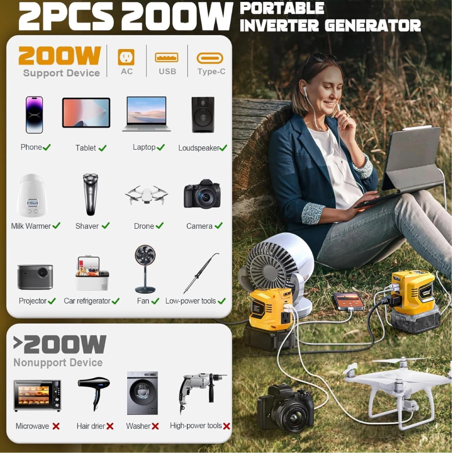 LIVOWALNY Portable Power Inverter Generator - Yellow - photo 2