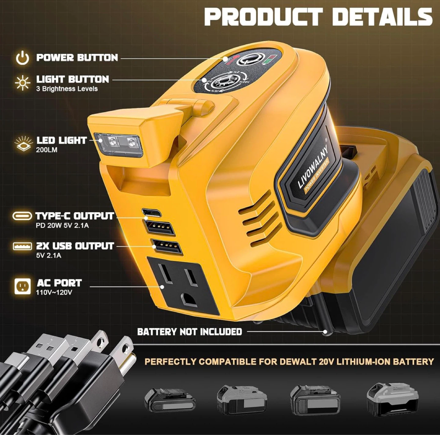 LIVOWALNY Portable Power Inverter Generator - Yellow