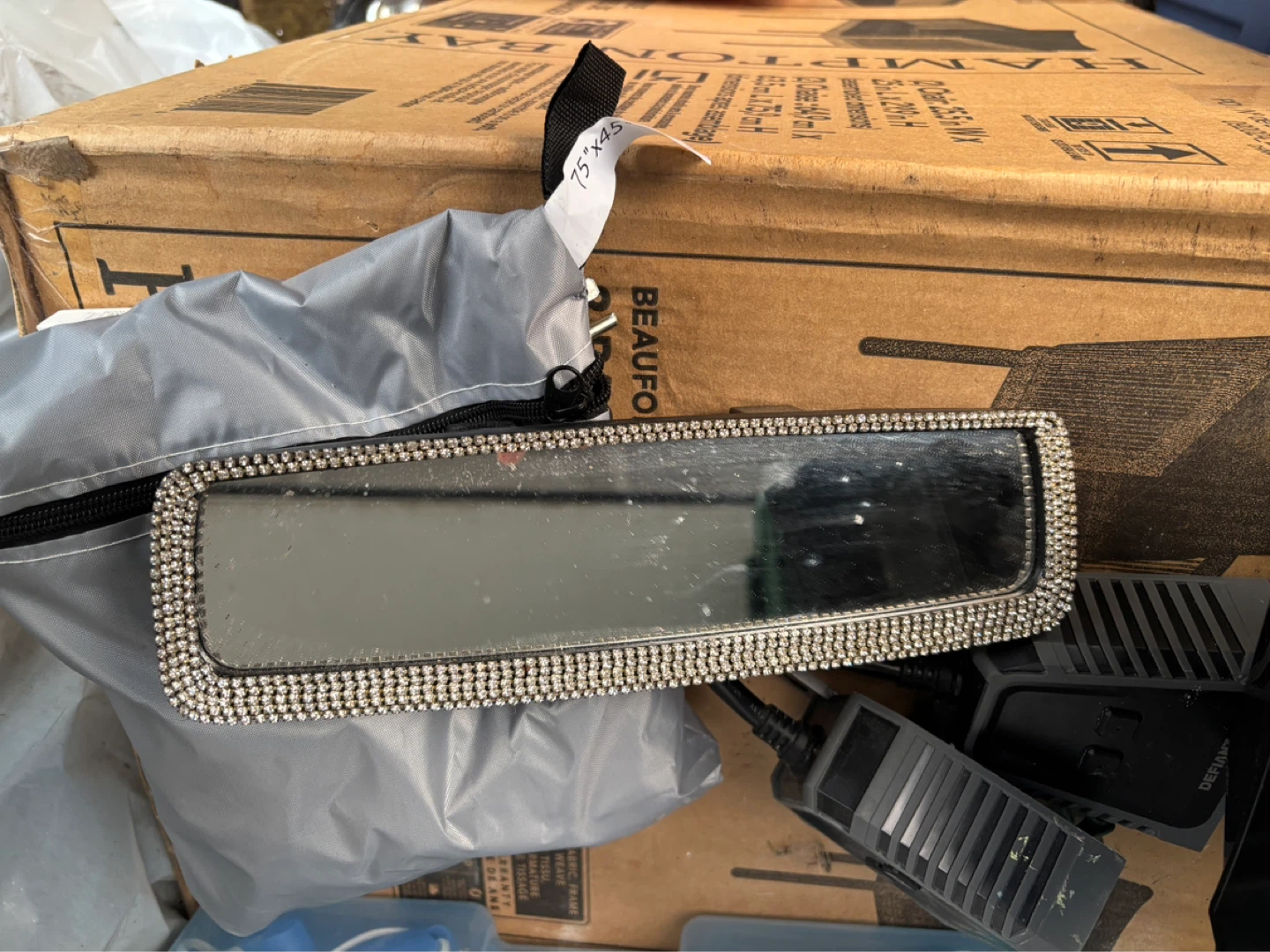 Car Rear View Mirror with Rhinestones