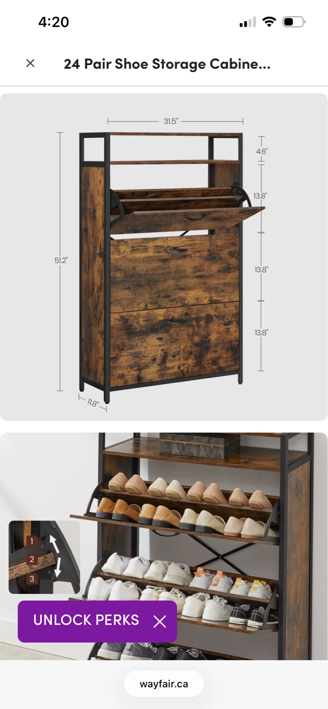 24 Pair Shoe Storage Cabinet