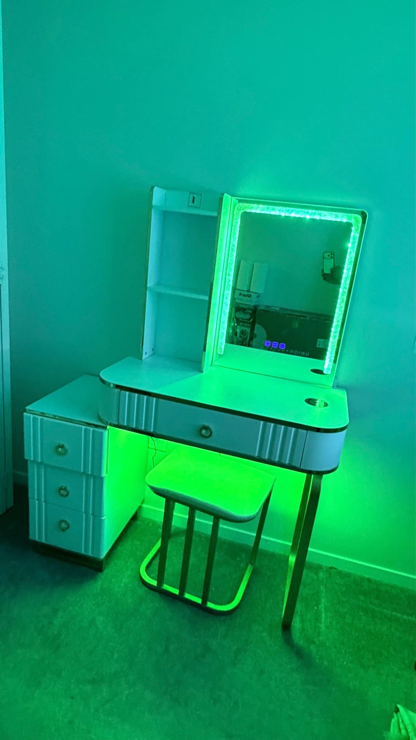 Vanity Table Set with LED Lights&Wireless Charging Station White - photo 2