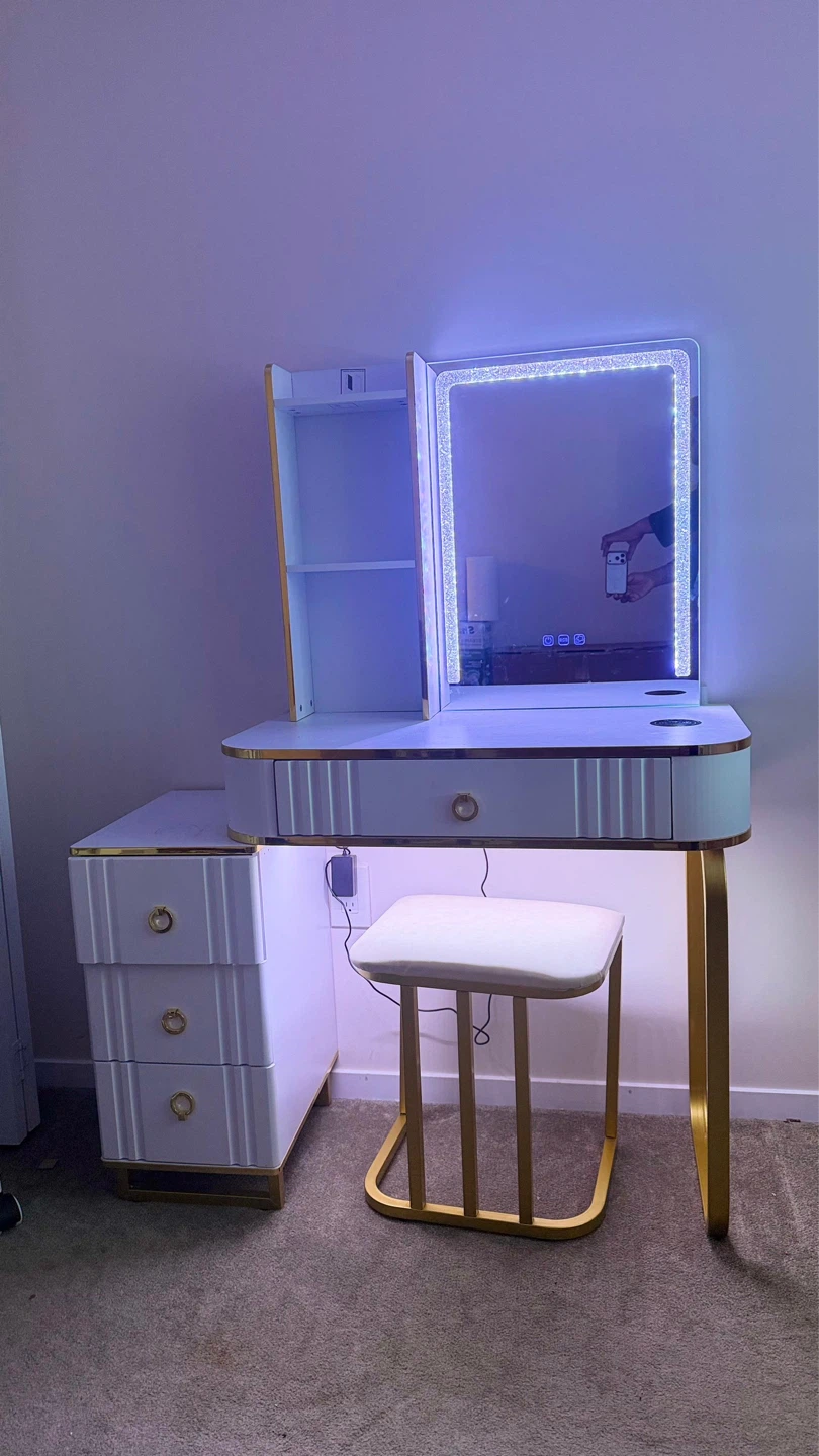 Vanity Table Set with LED Lights&Wireless Charging Station White - photo 3