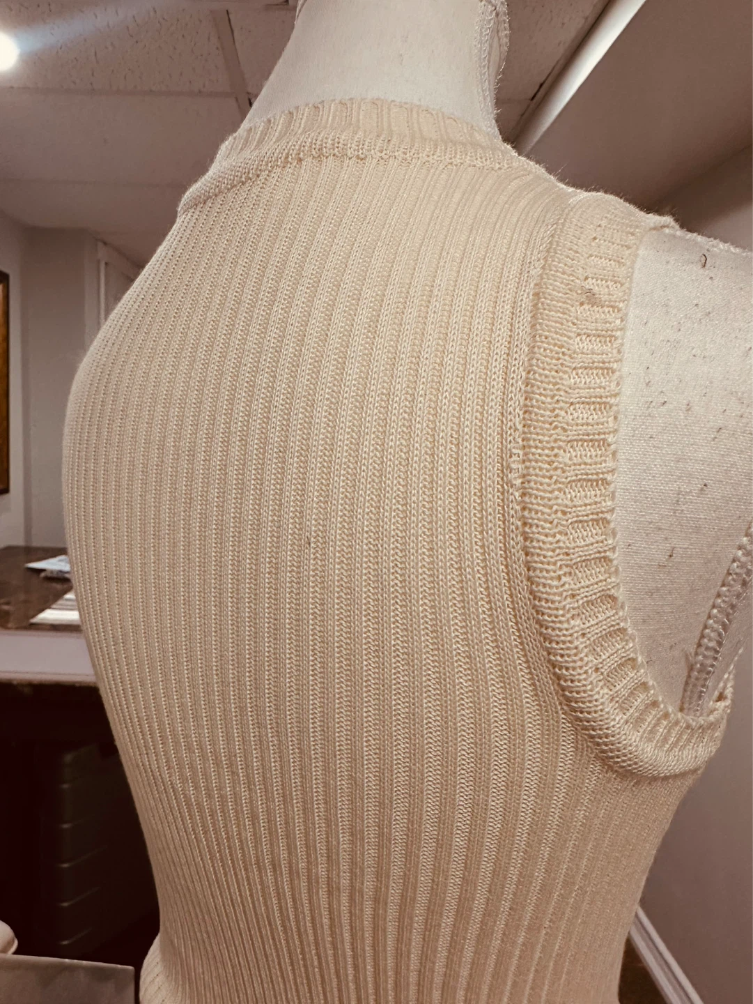 Cream Ribbed Sleeveless Tank Top - photo 3