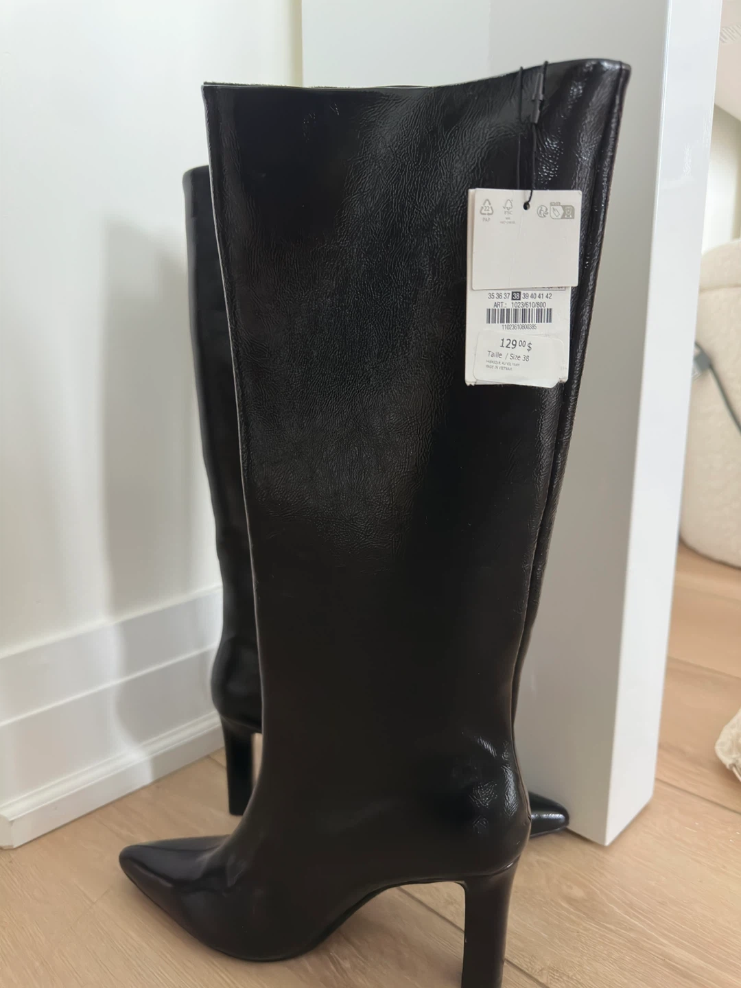 Zara Black Knee-High Heeled Boots Size 38 - photo 2