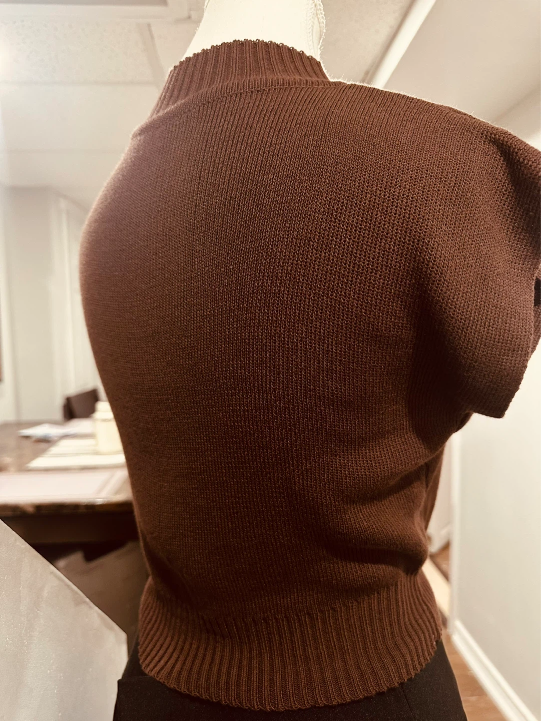 Brown Mock Neck Cap Sleeve Sweater - photo 3