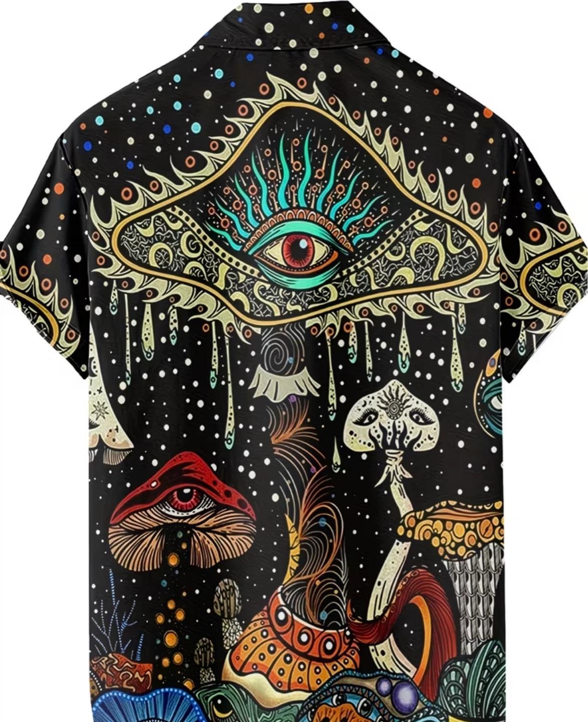 Psychedelic Mushroom and Eye Print Button-Up Shirt