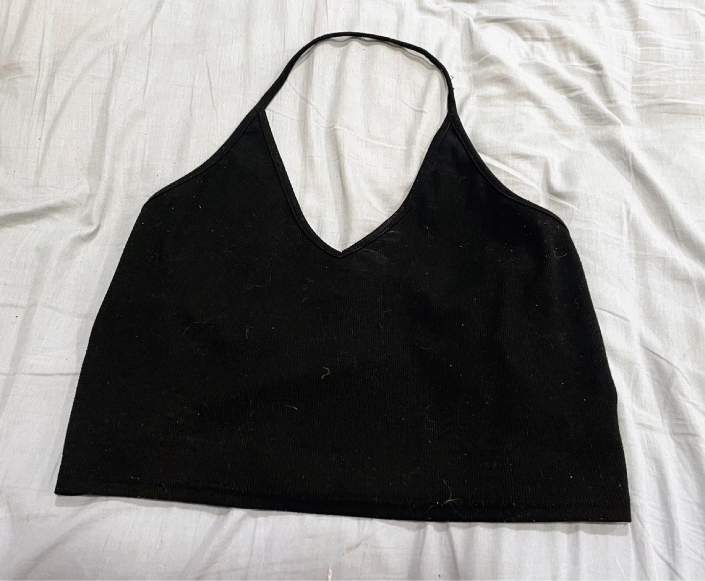 CIDER Black Ribbed Halter Crop Top - XL