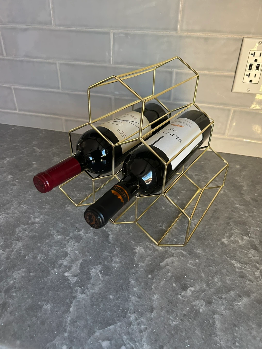 Gold Geometric Wine Rack - Holds 6 Bottles - photo 4