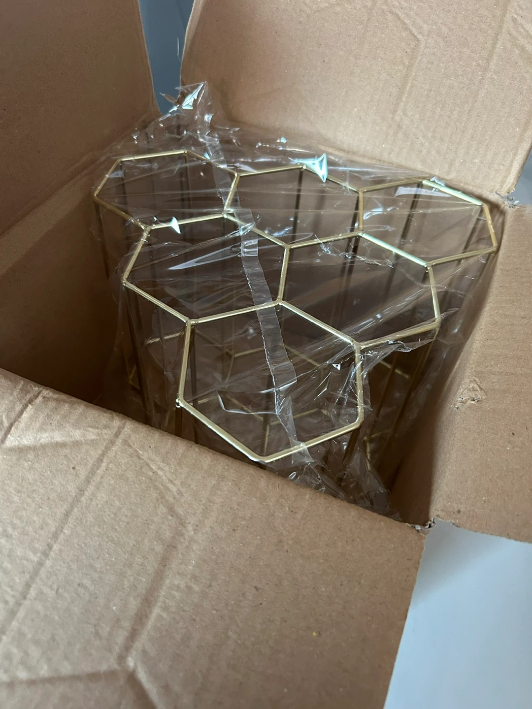 Gold Geometric Wine Rack - Holds 6 Bottles