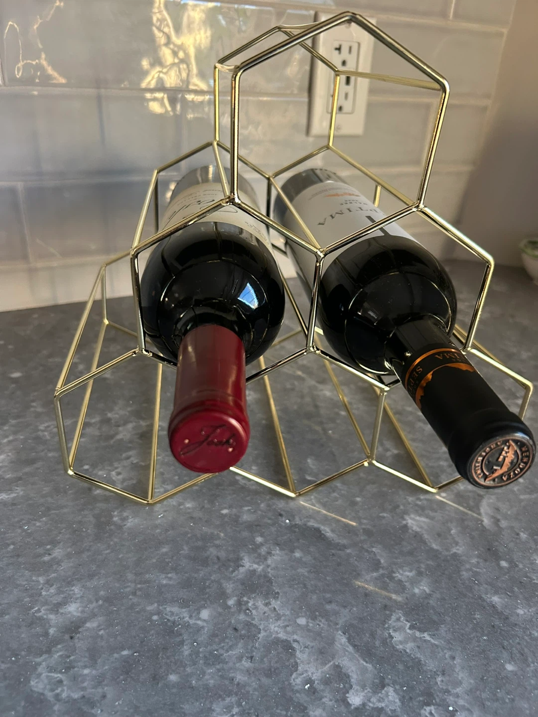 Gold Geometric Wine Rack - Holds 6 Bottles - photo 3