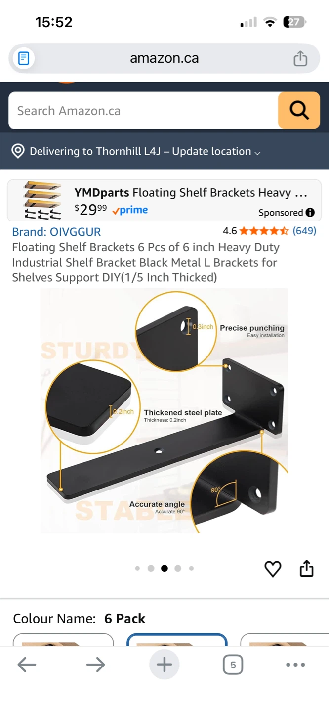OIVGGUR Floating Shelf Brackets 6 Pcs Black Metal L Brackets - photo 3