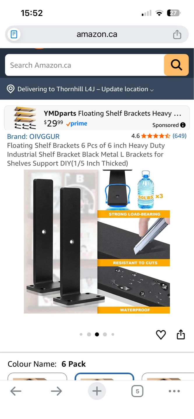 OIVGGUR Floating Shelf Brackets 6 Pcs Black Metal L Brackets - photo 2