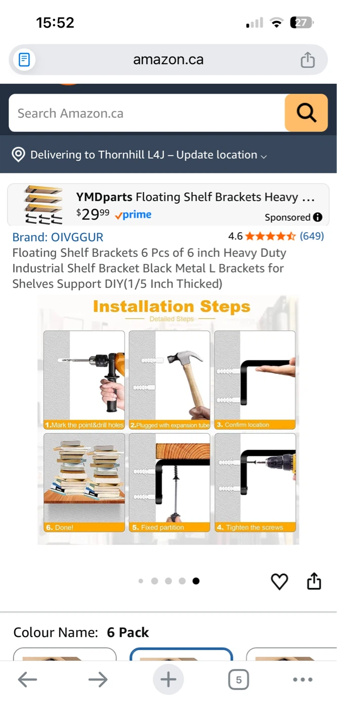 OIVGGUR Floating Shelf Brackets 6 Pcs Black Metal L Brackets - photo 5
