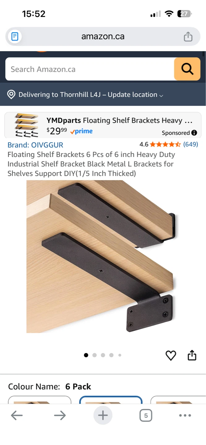 OIVGGUR Floating Shelf Brackets 6 Pcs Black Metal L Brackets