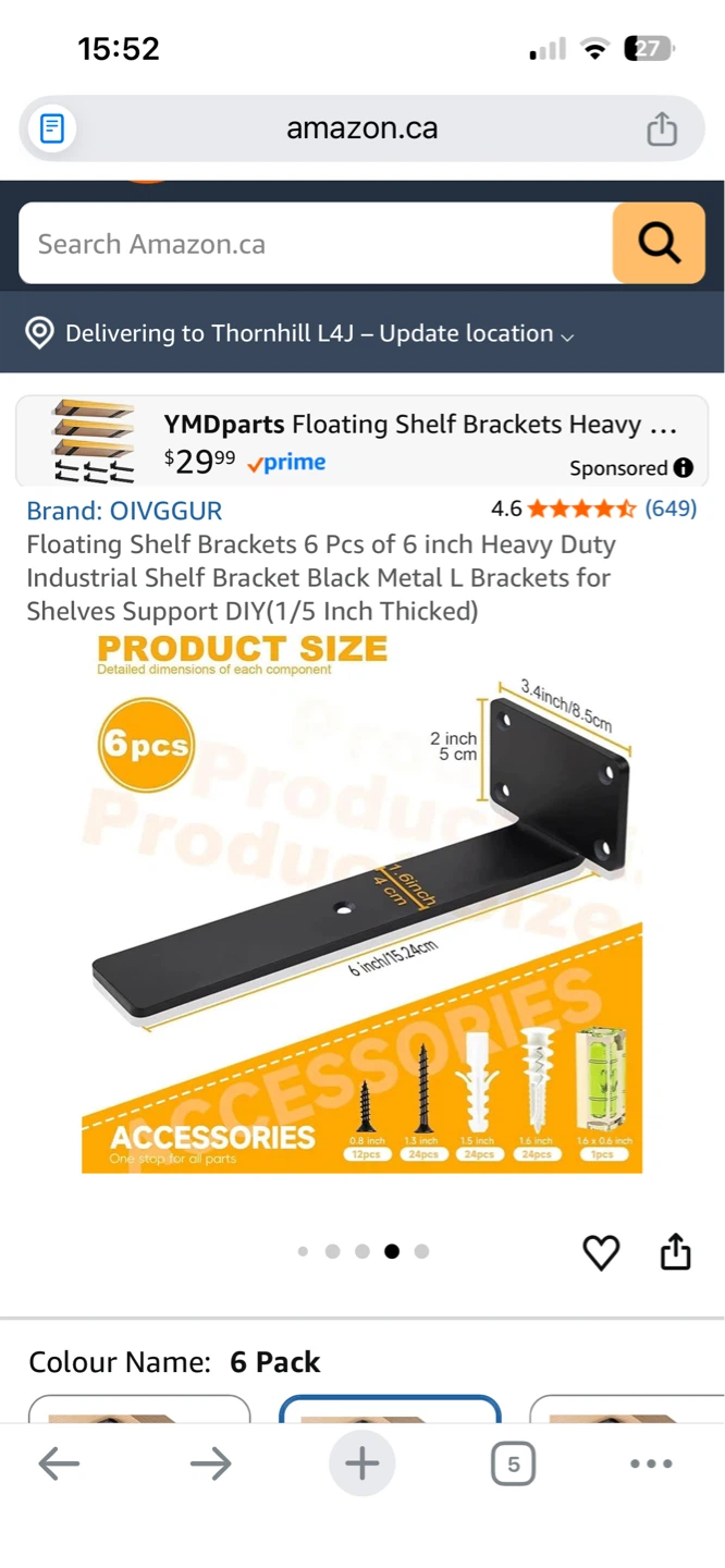 OIVGGUR Floating Shelf Brackets 6 Pcs Black Metal L Brackets - photo 4