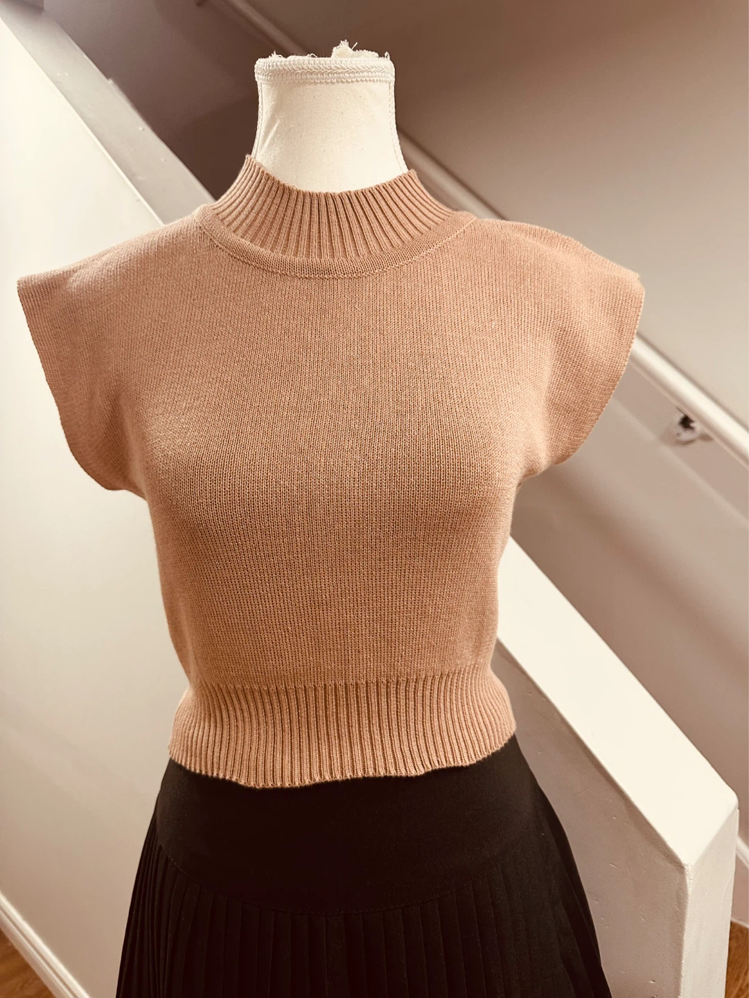 Buy 1 take 1 Brown Knit Mock Neck Sleeveless Top