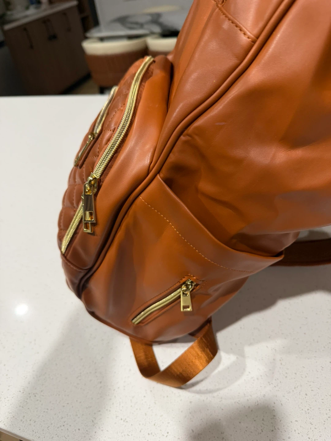 Fhelad Vegan Leather Diaper Bag Backpack - Brown - photo 4