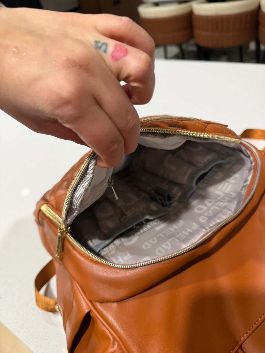 Fhelad Vegan Leather Diaper Bag Backpack - Brown - photo 3