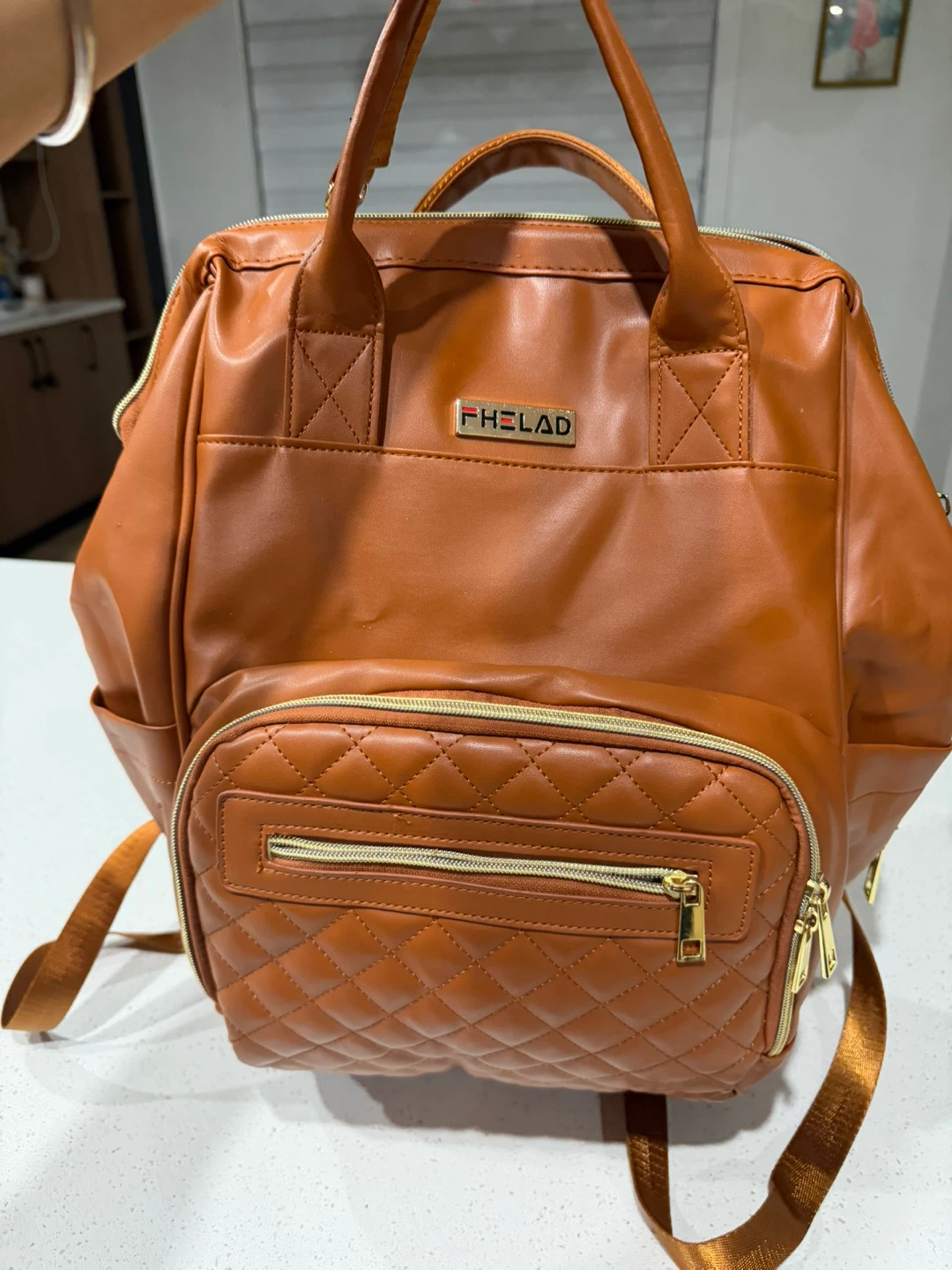 Fhelad Vegan Leather Diaper Bag Backpack - Brown - photo 2