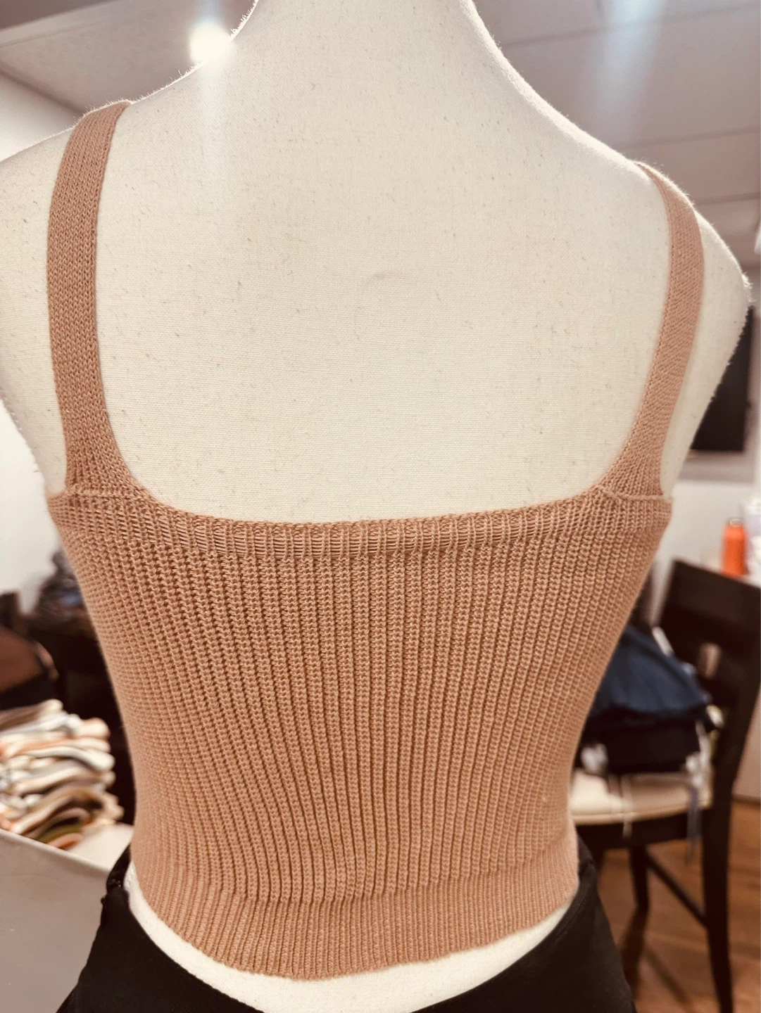 Tan Ribbed Square Neck Crop Tank Top - photo 3