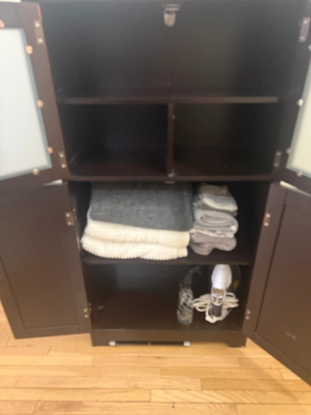 Dark Brown Storage Cabinet with Frosted Glass Doors - photo 4