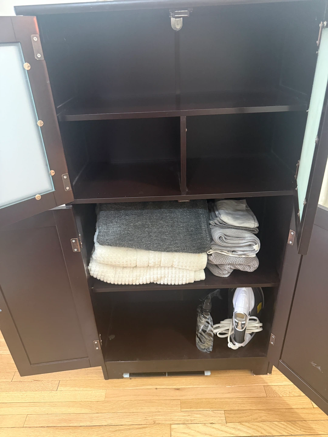 Dark Brown Storage Cabinet with Frosted Glass Doors - photo 3