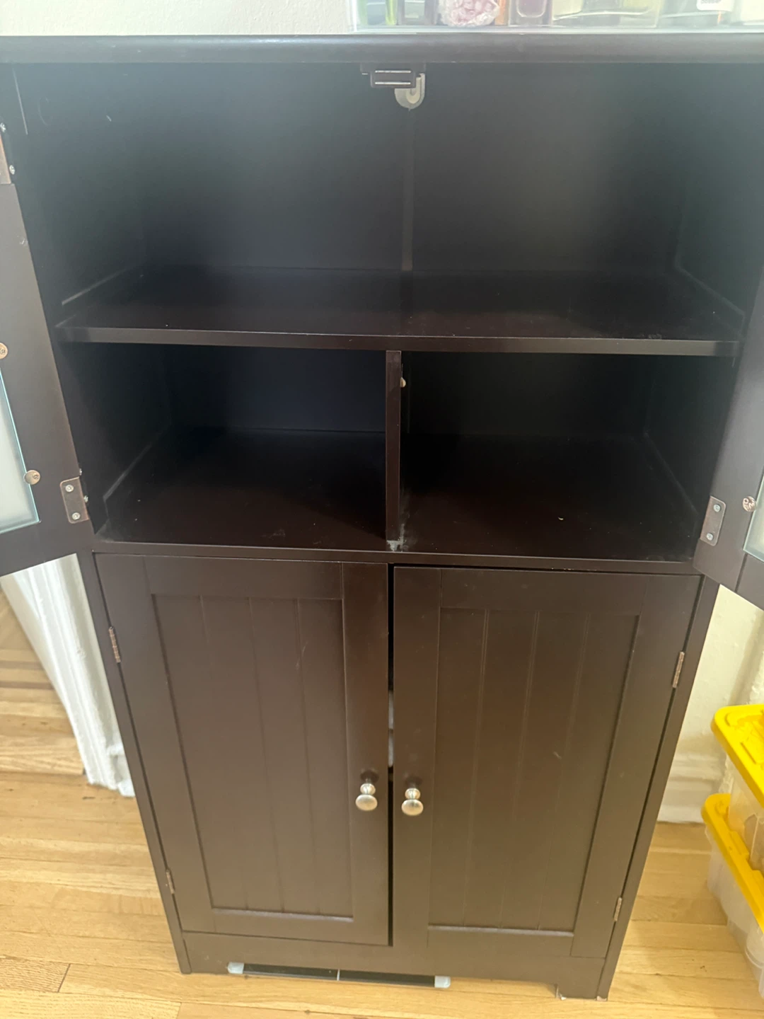 Dark Brown Storage Cabinet with Frosted Glass Doors - photo 2