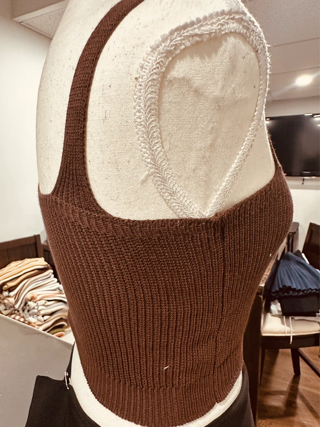 Brown Ribbed Knit Square Neck Tank Top - photo 3