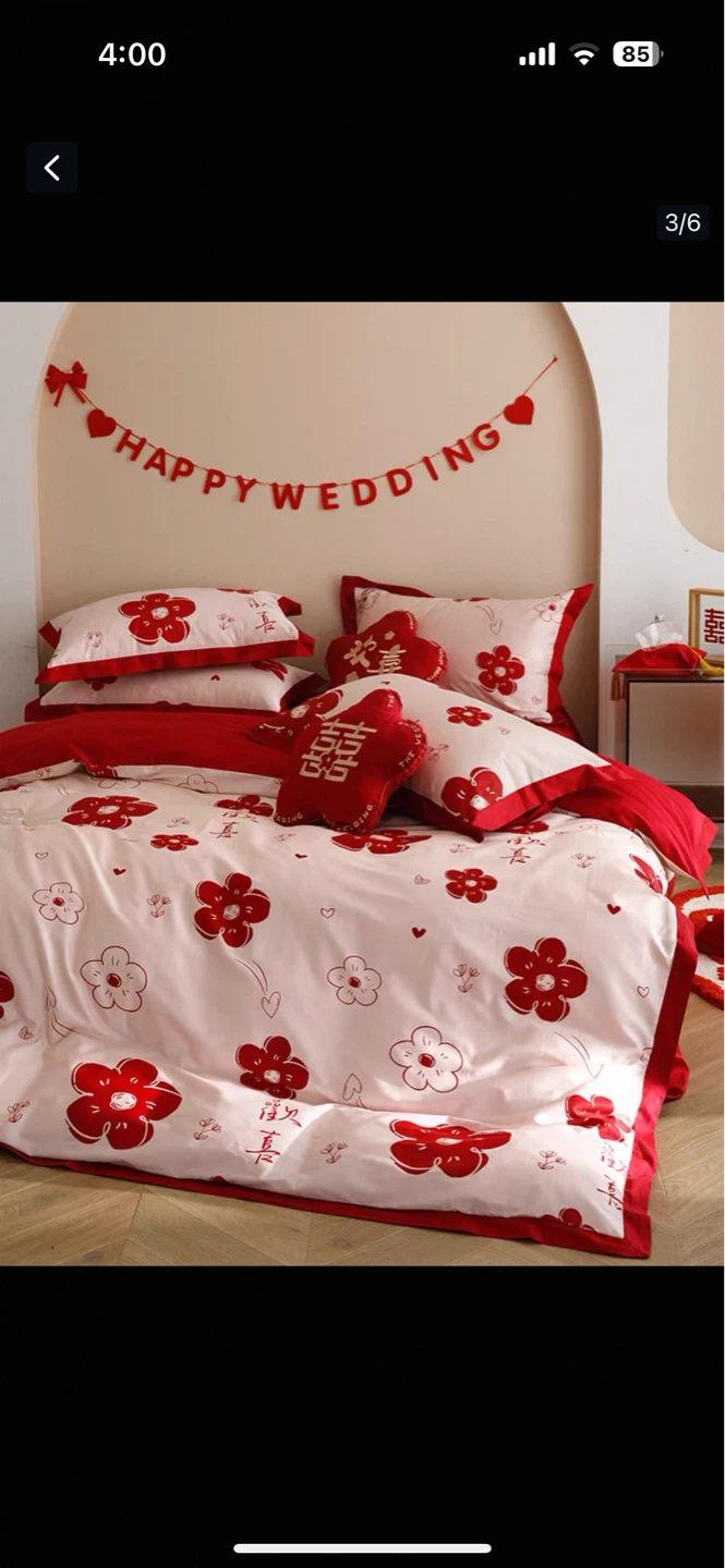 Double sided Red and White Floral  Duvet Cover Set