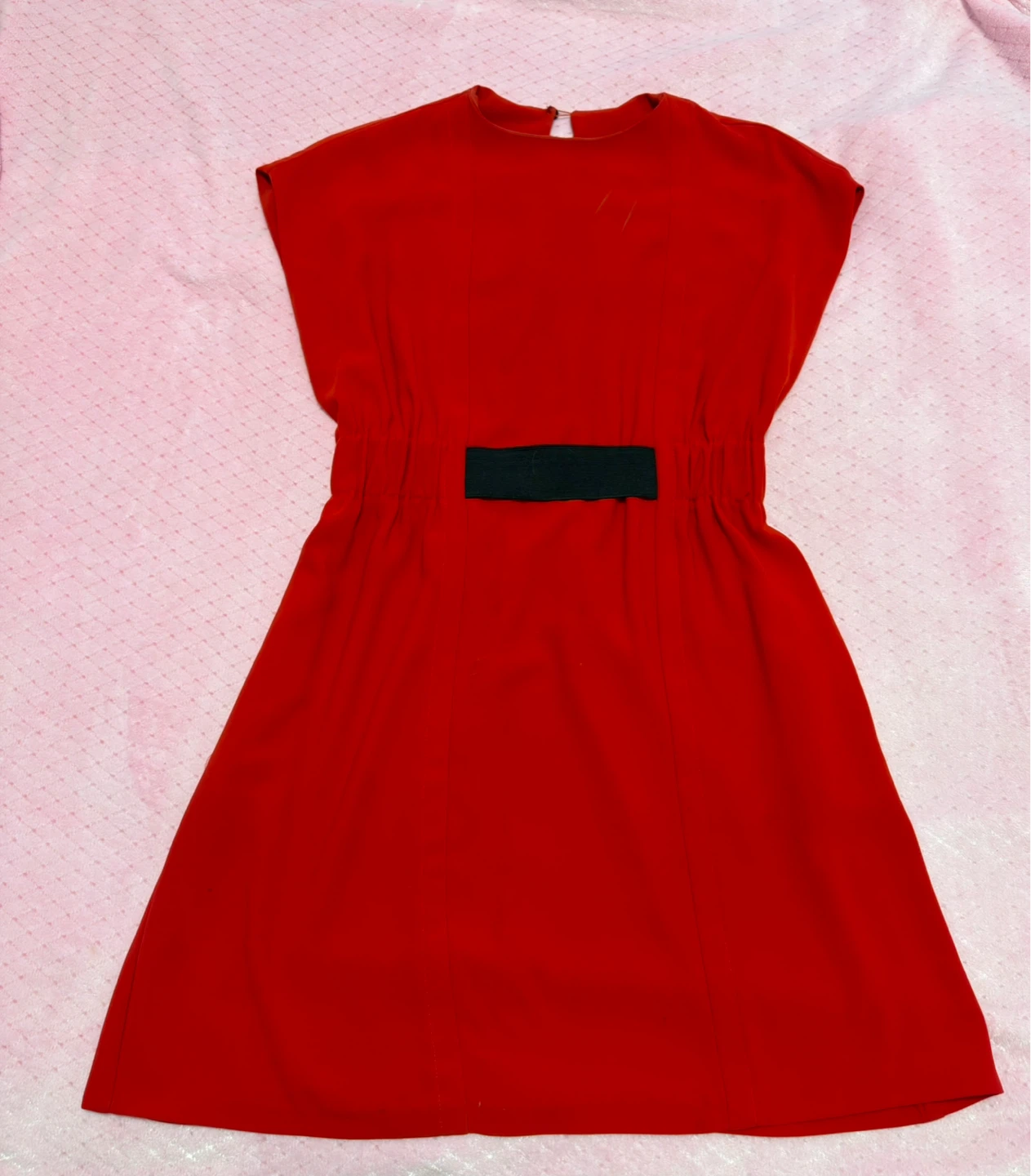 Red dress with black band detail