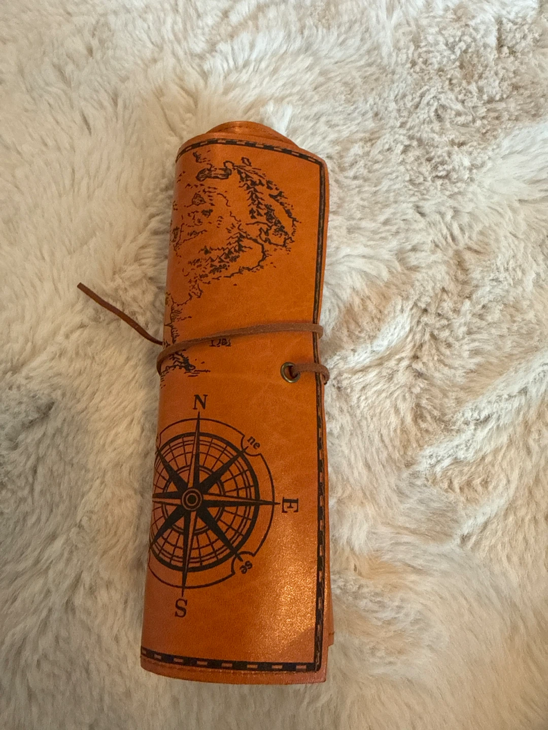Leather Map Print Roll-Up pencil Pouch