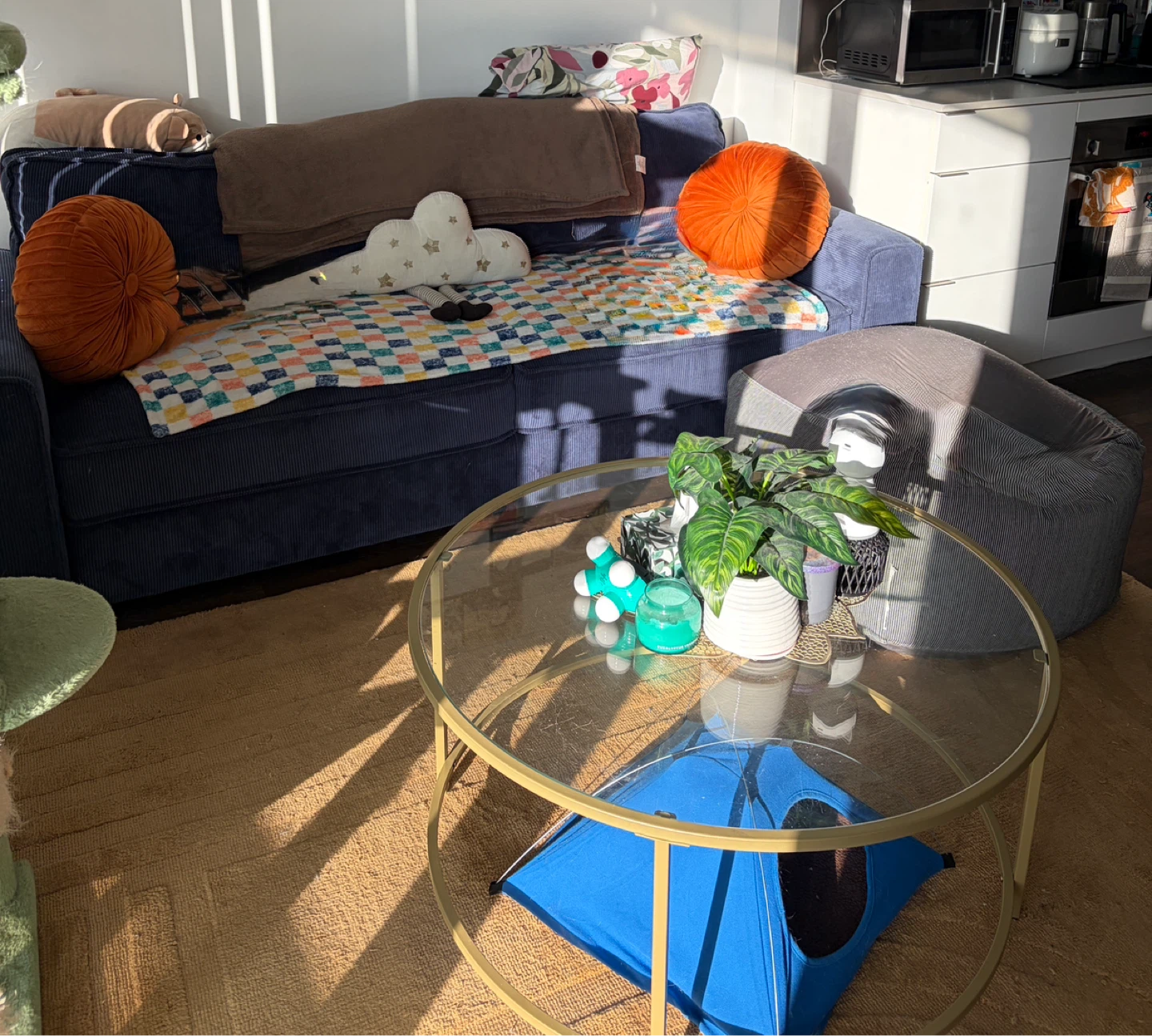 Dark Blue Fabric Sofa Bed