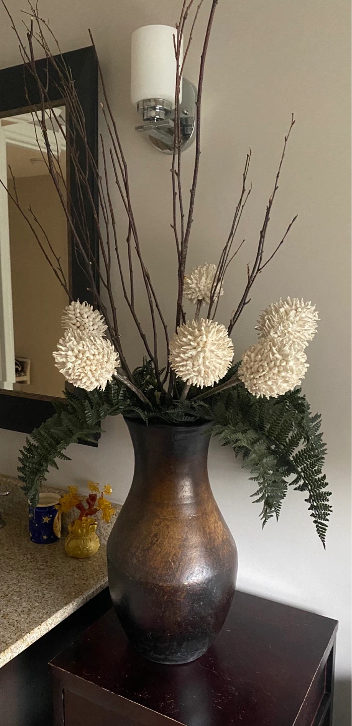 Rustic Farmhouse Style Vase with Faux Greenery and Branches