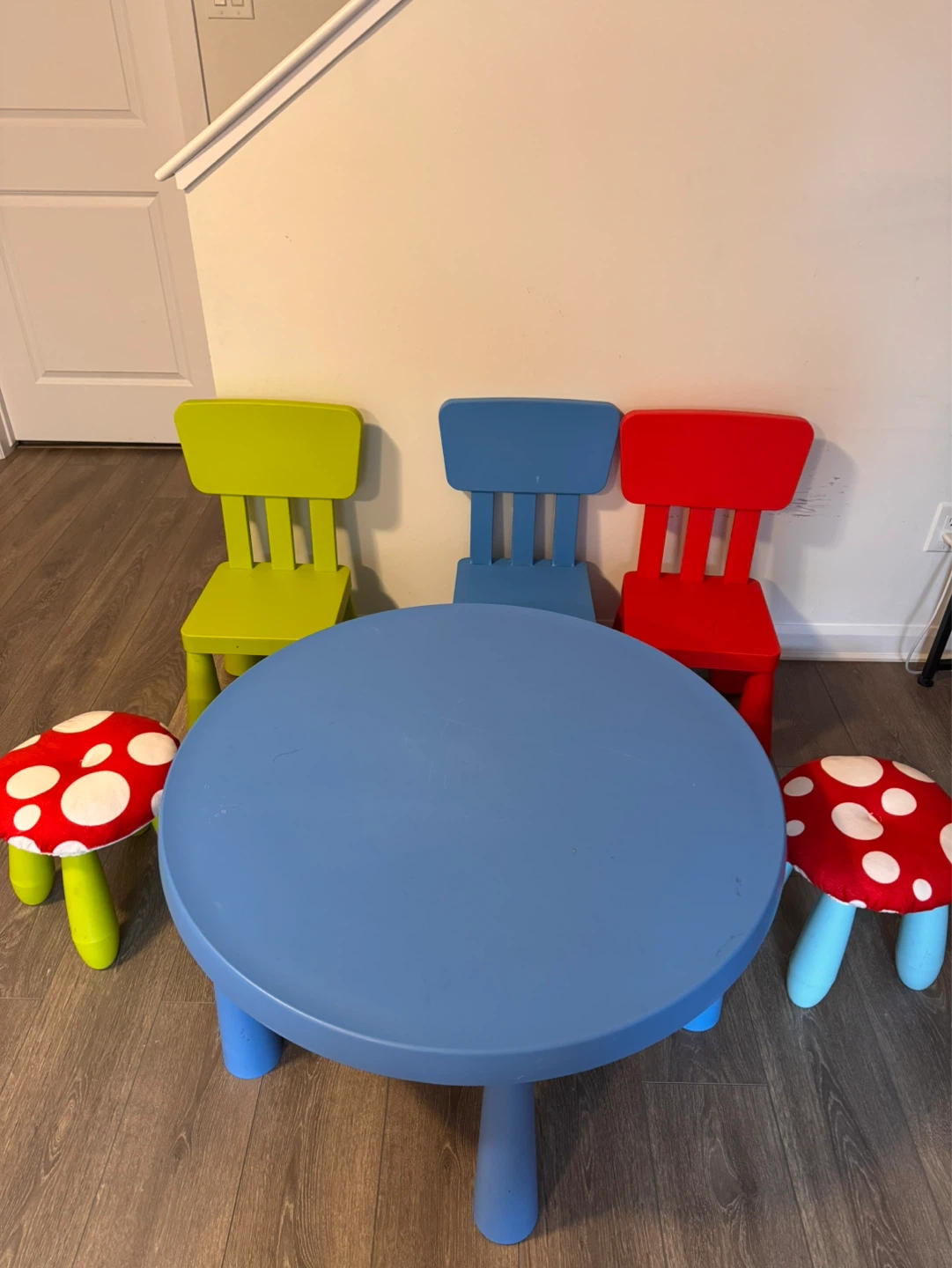 Kids Table and Chairs Set with Mushroom Stools