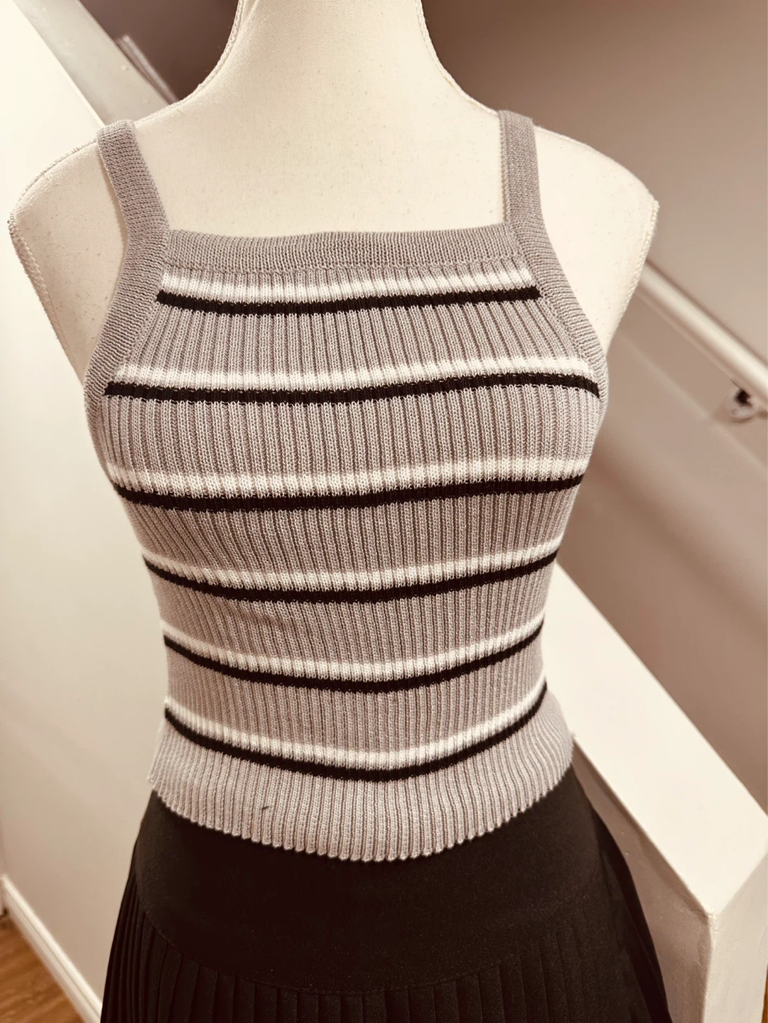 Buy 1 take 1 Striped Knit Tank Top - Grey/White/Black