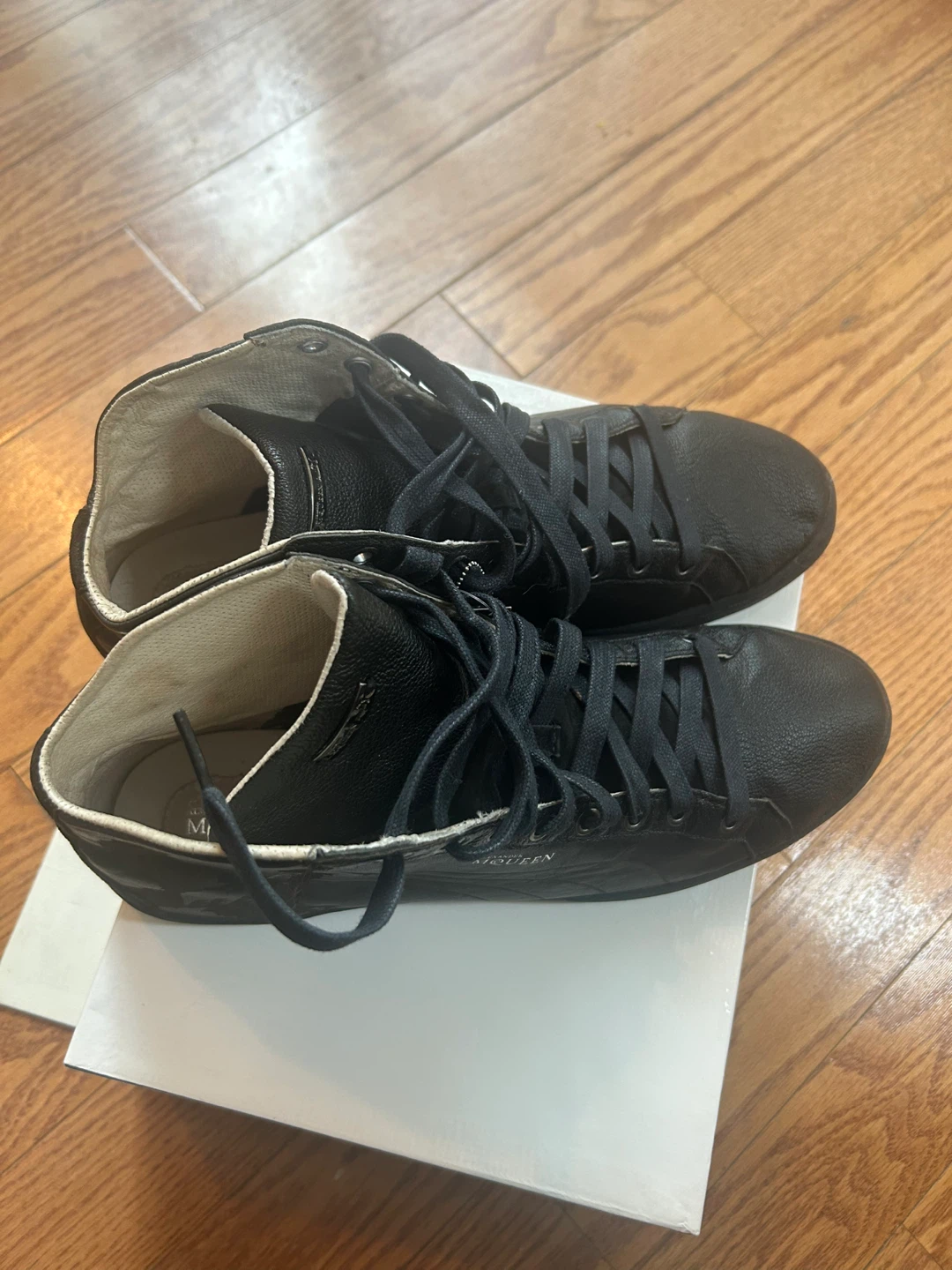 Alexander McQueen Black Leather High-Top Sneakers - photo 2