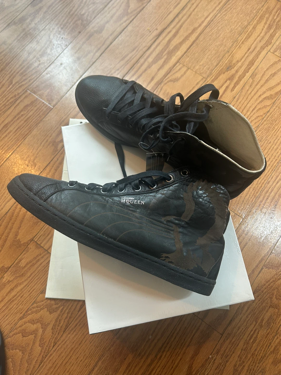 Alexander McQueen Black Leather High-Top Sneakers - photo 5