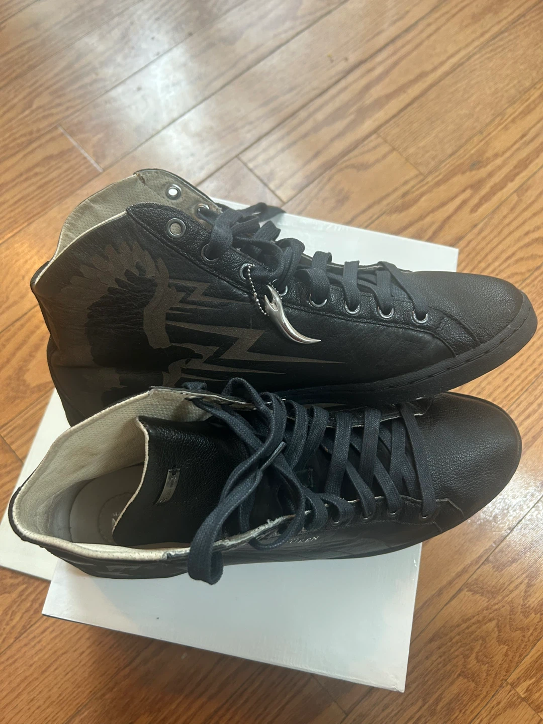 Alexander McQueen Black Leather High-Top Sneakers - photo 4