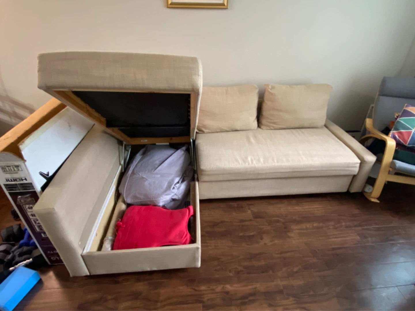 Beige Sectional Sofa Bed with Storage - photo 2