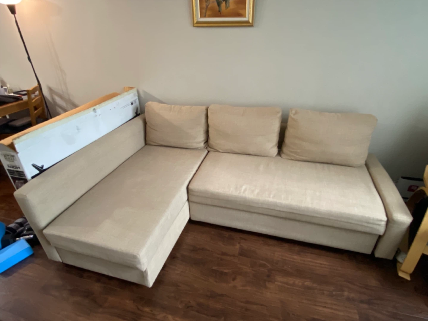 Beige Sectional Sofa Bed with Storage